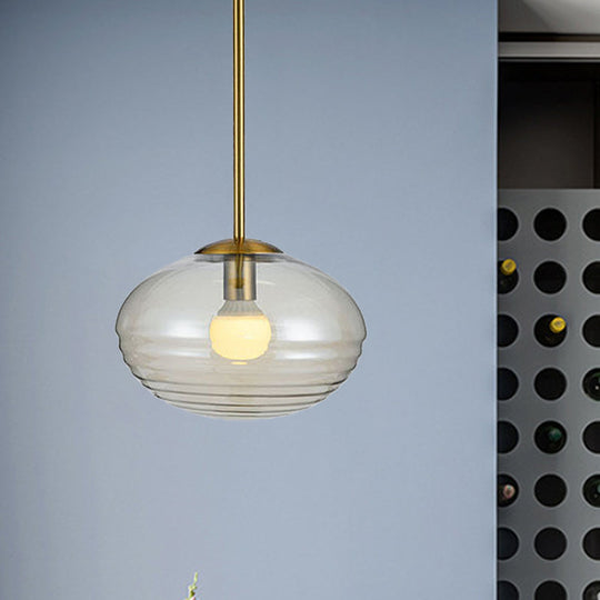 Lampe suspendue postmoderne à 1 tête en or avec verre prismatique transparent et support de plafond ovale