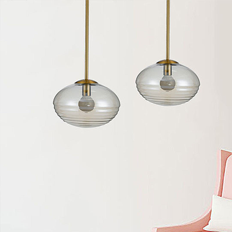 Gold Postmodern 1-Head Oval Hanging Ceiling Light With Clear Prism Glass