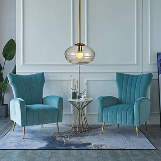 Lampe suspendue postmoderne à 1 tête en or avec verre prismatique transparent et support de plafond ovale