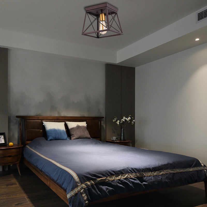 Industrial Style Metal Flush Ceiling Light Fixture - 10’/12’ Wide 2 Bulbs Coffee Tone Ideal For