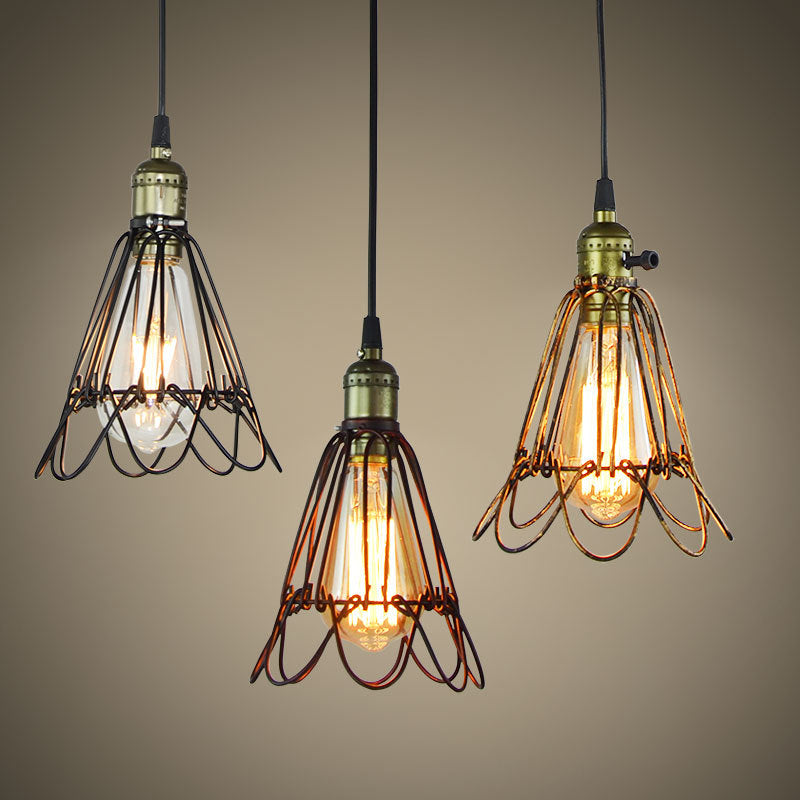 Industrial Iron Flower Pendant Light Ceiling Fixture For Bar - Hanging Cord Included