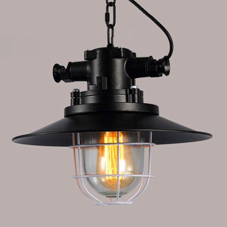 Retro Industrial Metal Hanging Light With Caged Kit & Chain For Restaurants - 1