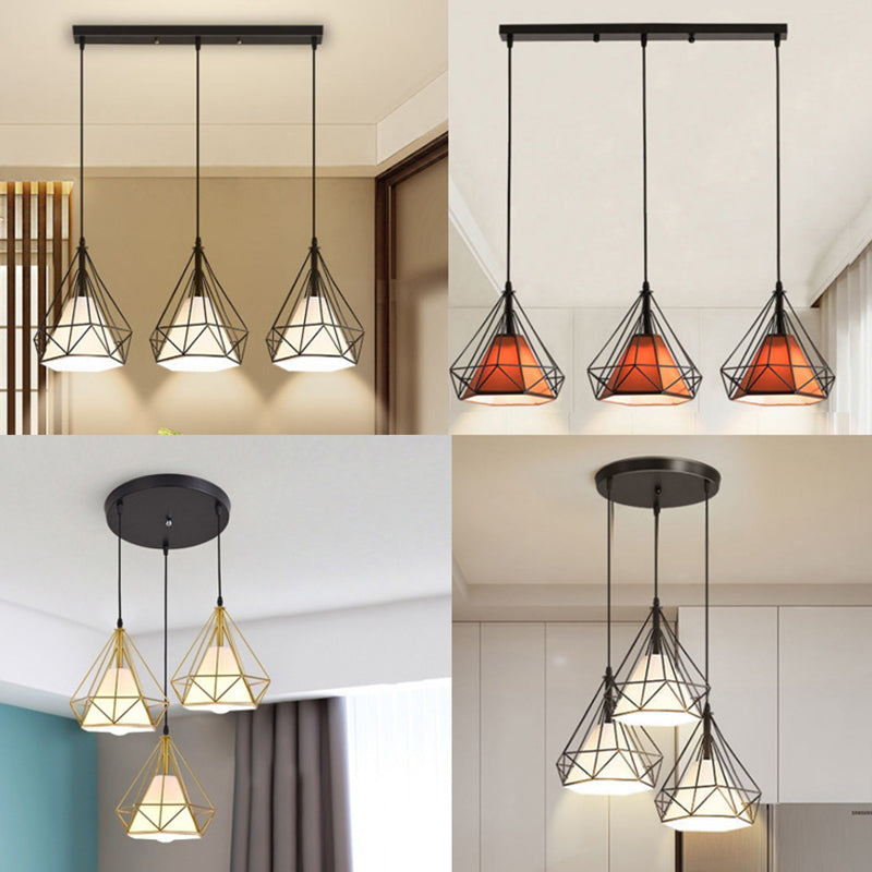 Diamond Cage Multi-Pendant Light With 3 Lights - Creative Industrial Design Perfect For Restaurants