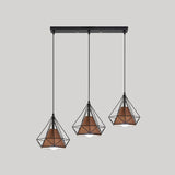 Diamond Cage Multi Pendant Light With 3 Lights Creative Industrial Metal Multi-Light For Restaurants