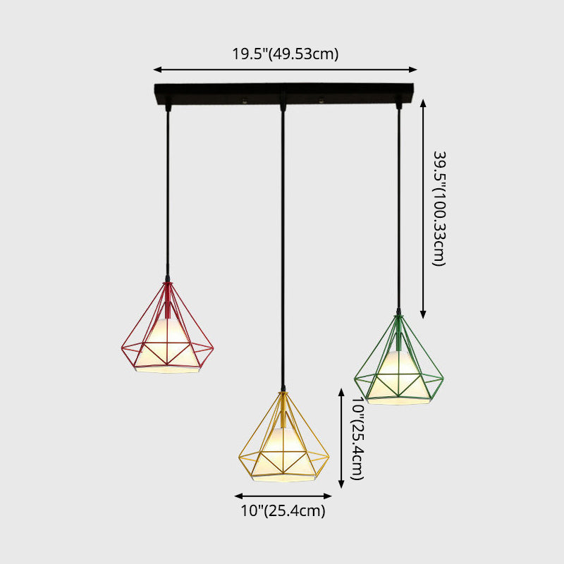 Diamond Cage Multi-Pendant Light With 3 Lights - Creative Industrial Design Perfect For Restaurants