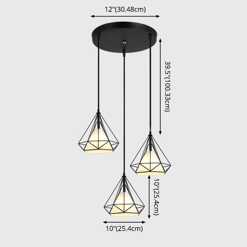 Diamond Cage Multi-Pendant Light With 3 Lights - Creative Industrial Design Perfect For Restaurants