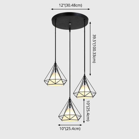 Diamond Cage Multi-Pendant Light With 3 Lights - Creative Industrial Design Perfect For Restaurants