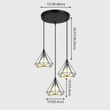 Diamond Cage Multi Pendant Light With 3 Lights Creative Industrial Metal Multi-Light For Restaurants