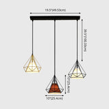 Diamond Cage Multi Pendant Light With 3 Lights Creative Industrial Metal Multi-Light For Restaurants