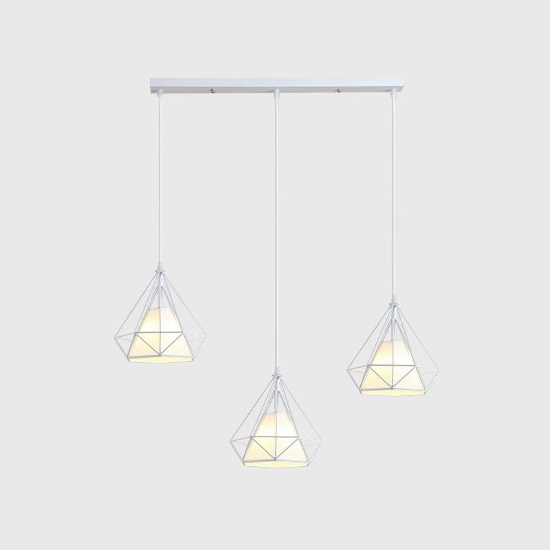 Diamond Cage Multi-Pendant Light With 3 Lights - Creative Industrial Design Perfect For Restaurants