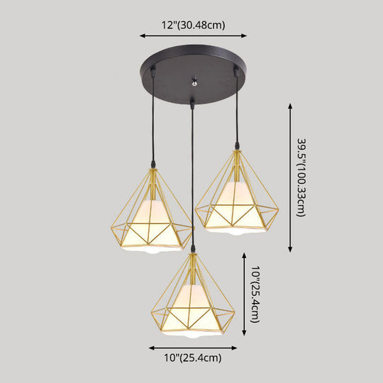 Diamond Cage Multi-Pendant Light With 3 Lights - Creative Industrial Design Perfect For Restaurants