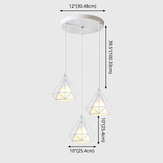 Diamond Cage Multi-Pendant Light With 3 Lights - Creative Industrial Design Perfect For Restaurants