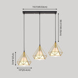 Diamond Cage Multi Pendant Light With 3 Lights Creative Industrial Metal Multi-Light For Restaurants