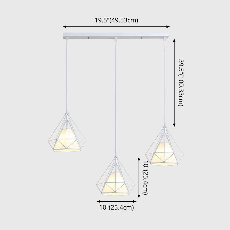 Diamond Cage Multi-Pendant Light With 3 Lights - Creative Industrial Design Perfect For Restaurants