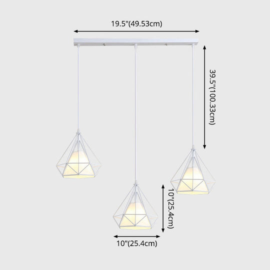 Diamond Cage Multi-Pendant Light With 3 Lights - Creative Industrial Design Perfect For Restaurants