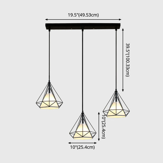 Diamond Cage Multi-Pendant Light With 3 Lights - Creative Industrial Design Perfect For Restaurants