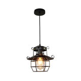 Retro Industrial Style 1-Light Lantern Ceiling Pendant - Metal For Restaurants Black