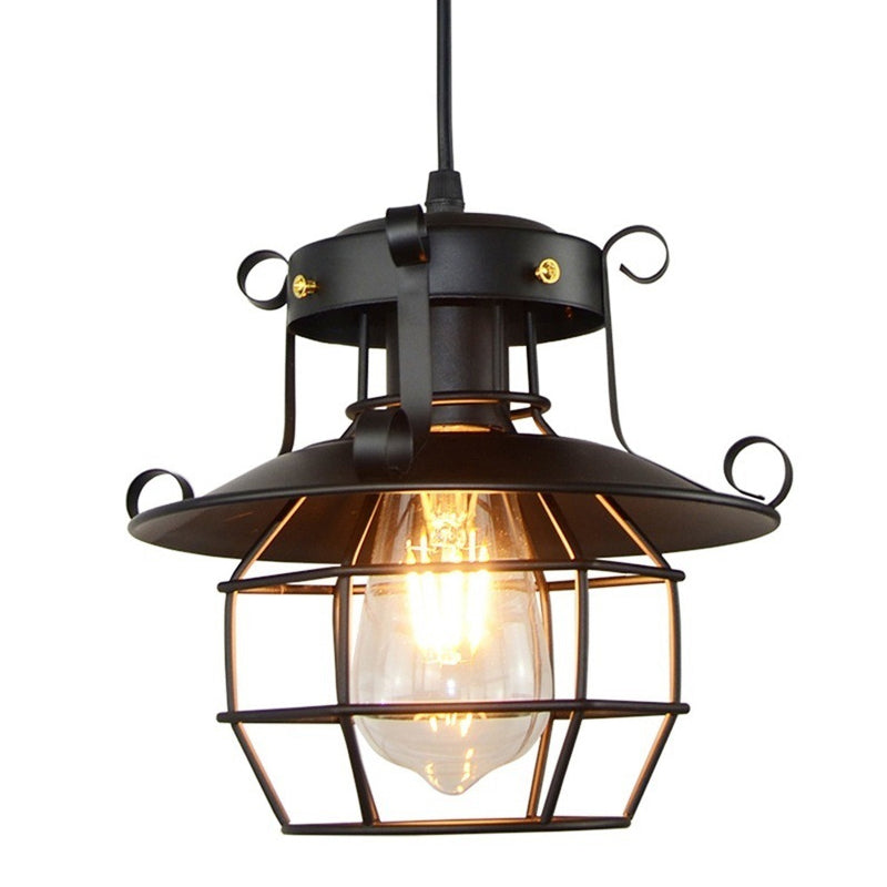 Retro Industrial Style Metal Pendant Light For Restaurants - 1-Light Lantern Ceiling