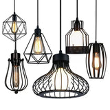 Industrial Retro Hanging Pendant Light Fixture With Caged Design For Bars - Single Metallic