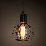 Industrial Retro Hanging Pendant Light Fixture With Caged Design For Bars - Single Metallic Black /