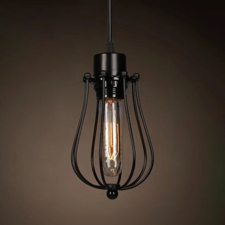 Industrial Retro Hanging Pendant Light Fixture With Caged Design For Bars - Single Metallic Black /