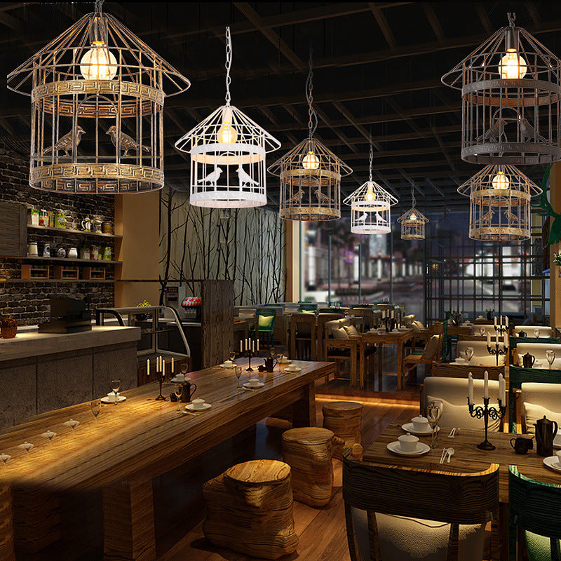 Nordic Industrial Style 1-Light Bird Cage Ceiling Fixture For Coffee Shop: Metallic Light