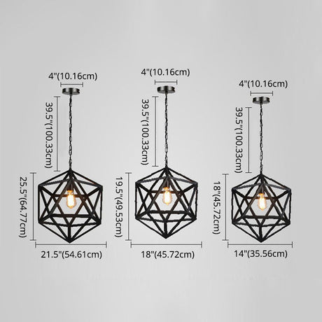 Prism Cage Hanging Pendant Light - Retro Industrial Style Metallic Finish 1-Light