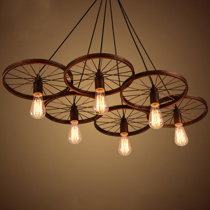 Industrial Style Metallic Multi-Light Pendant With Wheel Design - Perfect For Restaurants
