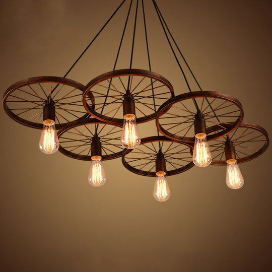 Industrial Style Metallic Multi-Light Pendant With Wheel Design - Perfect For Restaurants