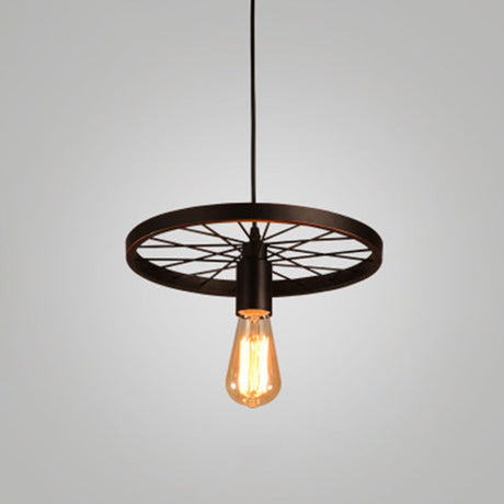Metallic Industrial Style Multi-Light Pendant With Wheel Design Perfect For Restaurants 1 / Black