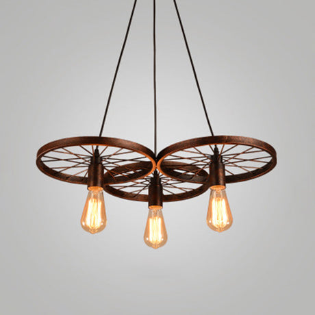 Metallic Industrial Style Multi-Light Pendant With Wheel Design Perfect For Restaurants 3 / Rust