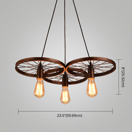 Metallic Industrial Style Multi-Light Pendant With Wheel Design Perfect For Restaurants