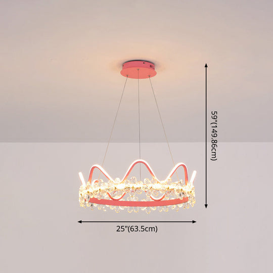 Nordic Style Crystal Pendant Light With 1 Suspended Crown For Living Room