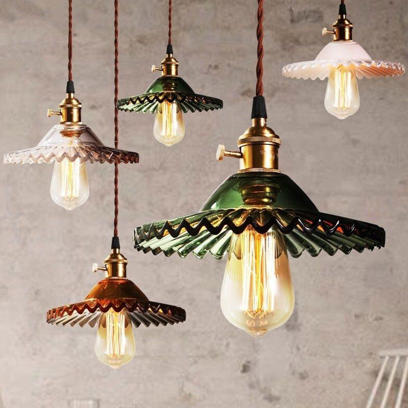 Lotus Glass Scalloped Pendant Lamp - Retro Industrial Style For Restaurants 1-Light Hanging