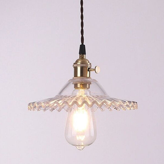 Lotus Glass Scalloped Pendant Lamp - Retro Industrial Style For Restaurants 1-Light Hanging Clear
