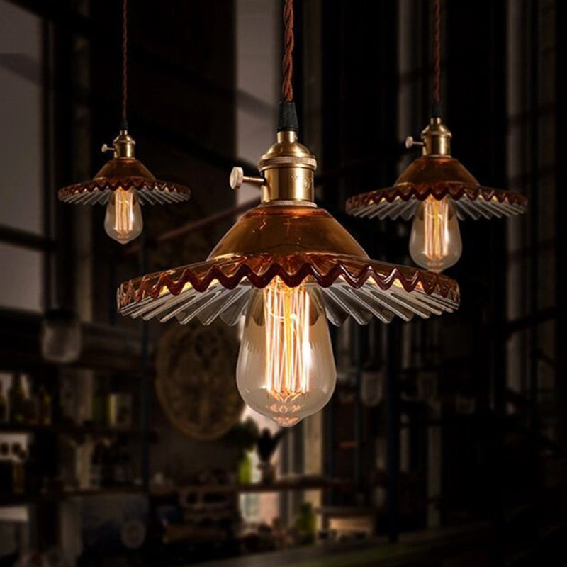 Lotus Glass Scalloped Pendant Lamp - Retro Industrial Style For Restaurants 1-Light Hanging