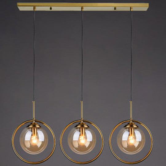 Mid-Century Globe Hanging Lamp With Glass Shade & Metal Ring - Perfect For Bedrooms Amber / Linear