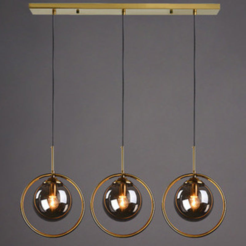 Mid-Century Design Hanging Lamp With Glass Shade And Metal Ring - Perfect For Bedroom Grey / Linear
