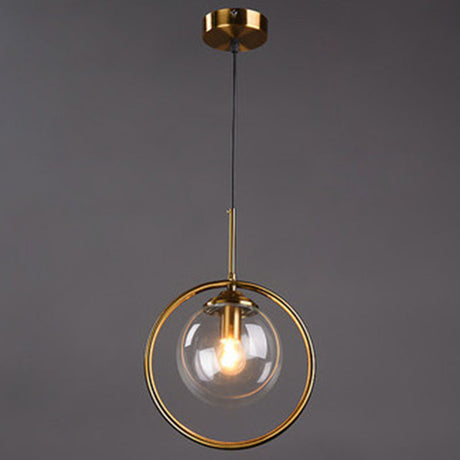 Mid-Century Design Hanging Lamp With Glass Shade And Metal Ring - Perfect For Bedroom Clear / Round