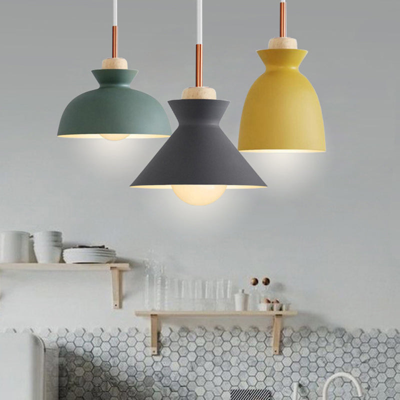 Nordic Style 1-Light Pendant Lamp With Wooden Top For Modern Restaurants