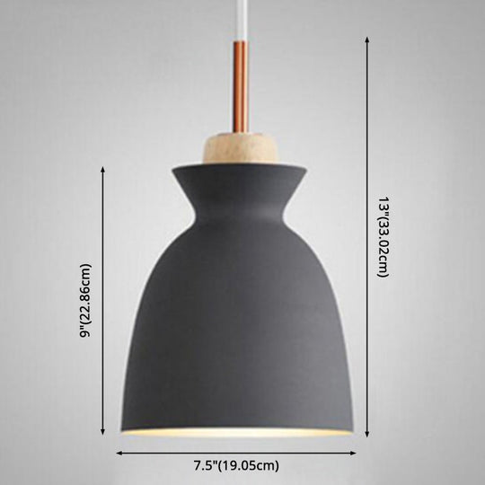 Nordic Style 1-Light Pendant Lamp With Wooden Top For Modern Restaurants