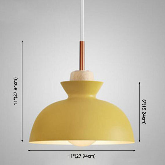 Nordic Style 1-Light Pendant Lamp With Wooden Top For Modern Restaurants