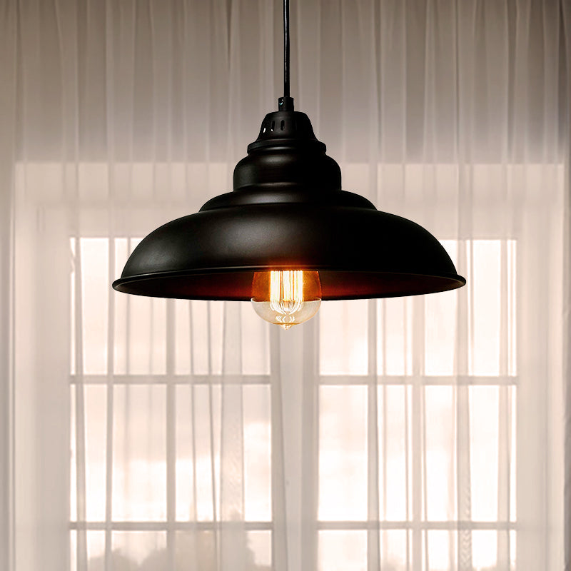 Industrial Style Black Pendant Light With Metallic Bowl Shade For Dining Room Suspension Lighting