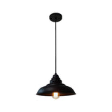 Industrial Style Black Hanging Dining Room Light With Bowl Metallic Shade - 1-Light Suspension
