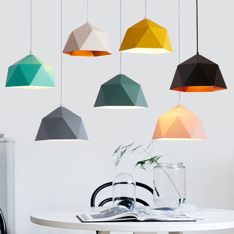 Nordic Macarons Style 1-Light Diamond Pendant Lamp - Modern Metal Dining Room Hanging Lighting