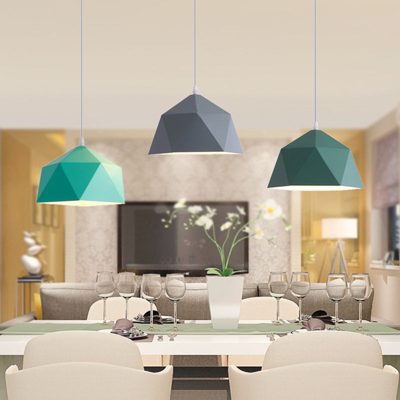 Nordic Macarons Style 1-Light Diamond Pendant: Elegant Metal Hanging Lamp For Dining Room