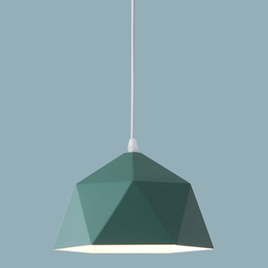 Nordic Macarons Style 1-Light Diamond Pendant: Elegant Metal Hanging Lamp For Dining Room Dark Green