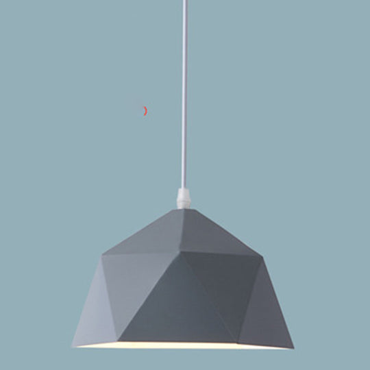 Nordic Macarons Style 1-Light Diamond Pendant Lamp - Modern Metal Dining Room Hanging Lighting Grey