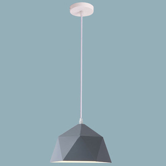 Nordic Macarons Style 1-Light Diamond Pendant Lamp - Modern Metal Dining Room Hanging Lighting Grey
