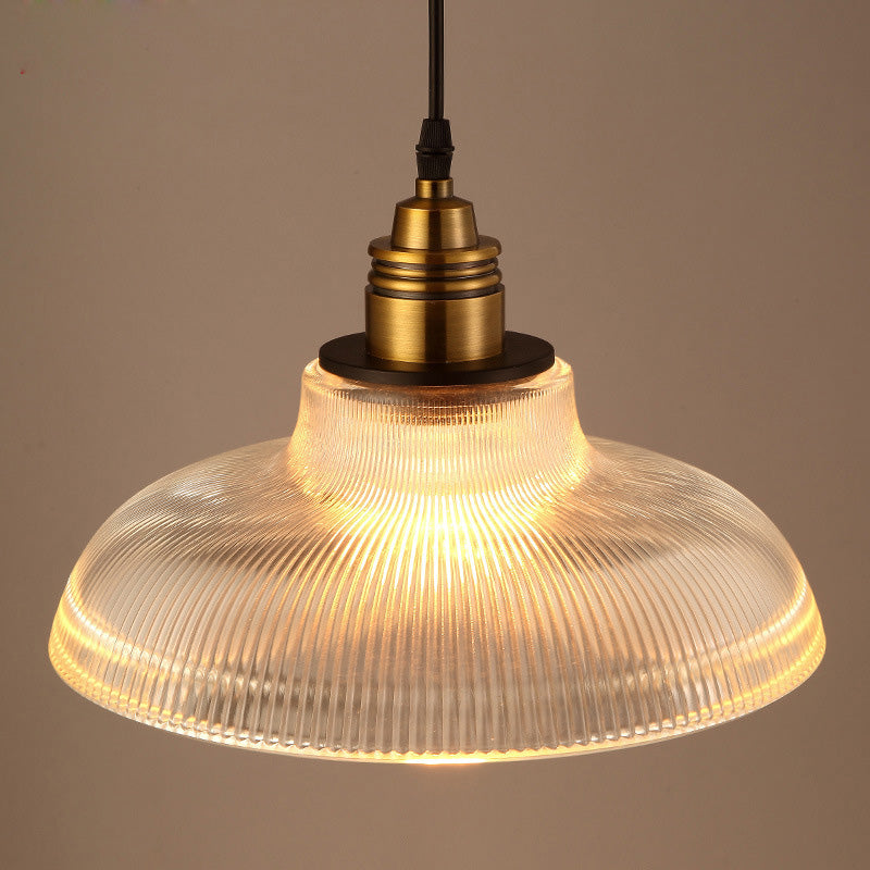 Retro Industrial Pendant Lighting - 1 Light Prismatic Glass Dome Perfect For Living Room